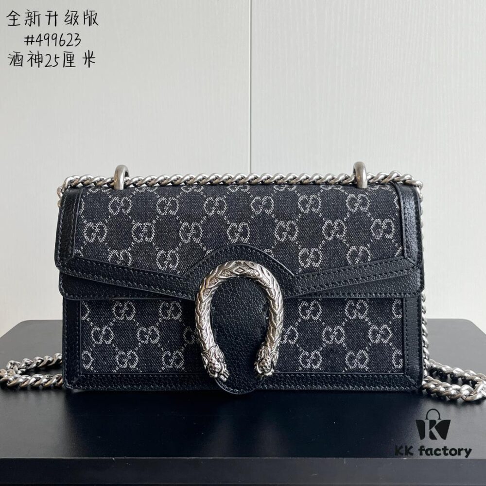 69308cf66e68136f4d9a923b Upgraded Genuine Gucci Dionysus Horsehead Diamond Buckle Bag - Black Denim Model 499623