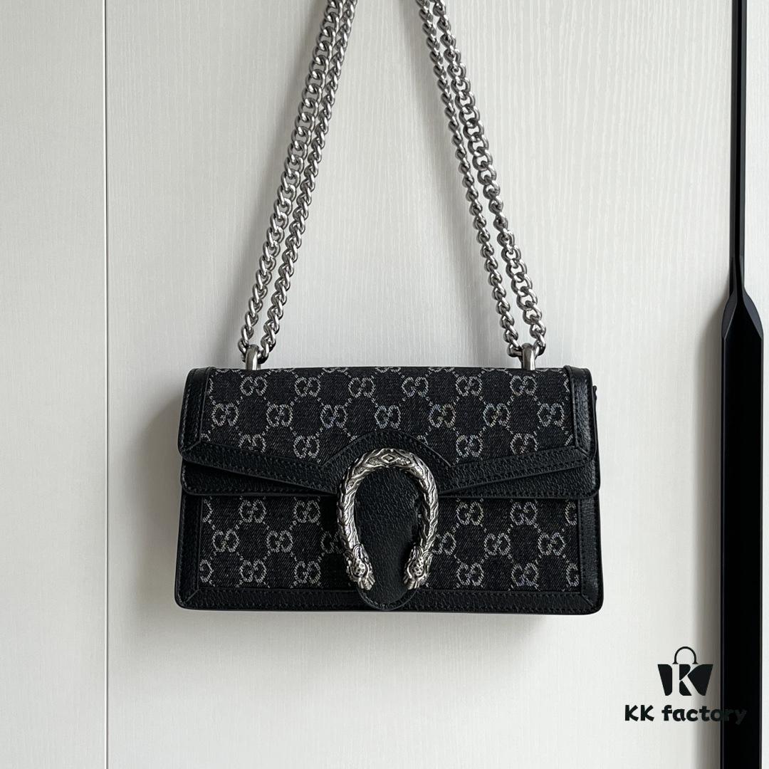69308cf96e68136f4d9a9241 Upgraded Genuine Gucci Dionysus Horsehead Diamond Buckle Bag - Black Denim Model 499623