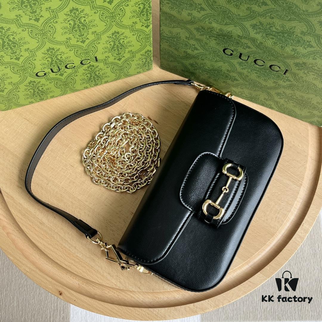 69308d3b6e68136f4d9a92be Gucci Horsebit 1955 Baguette Bag Real Shot Style No. 735178 Black Leather