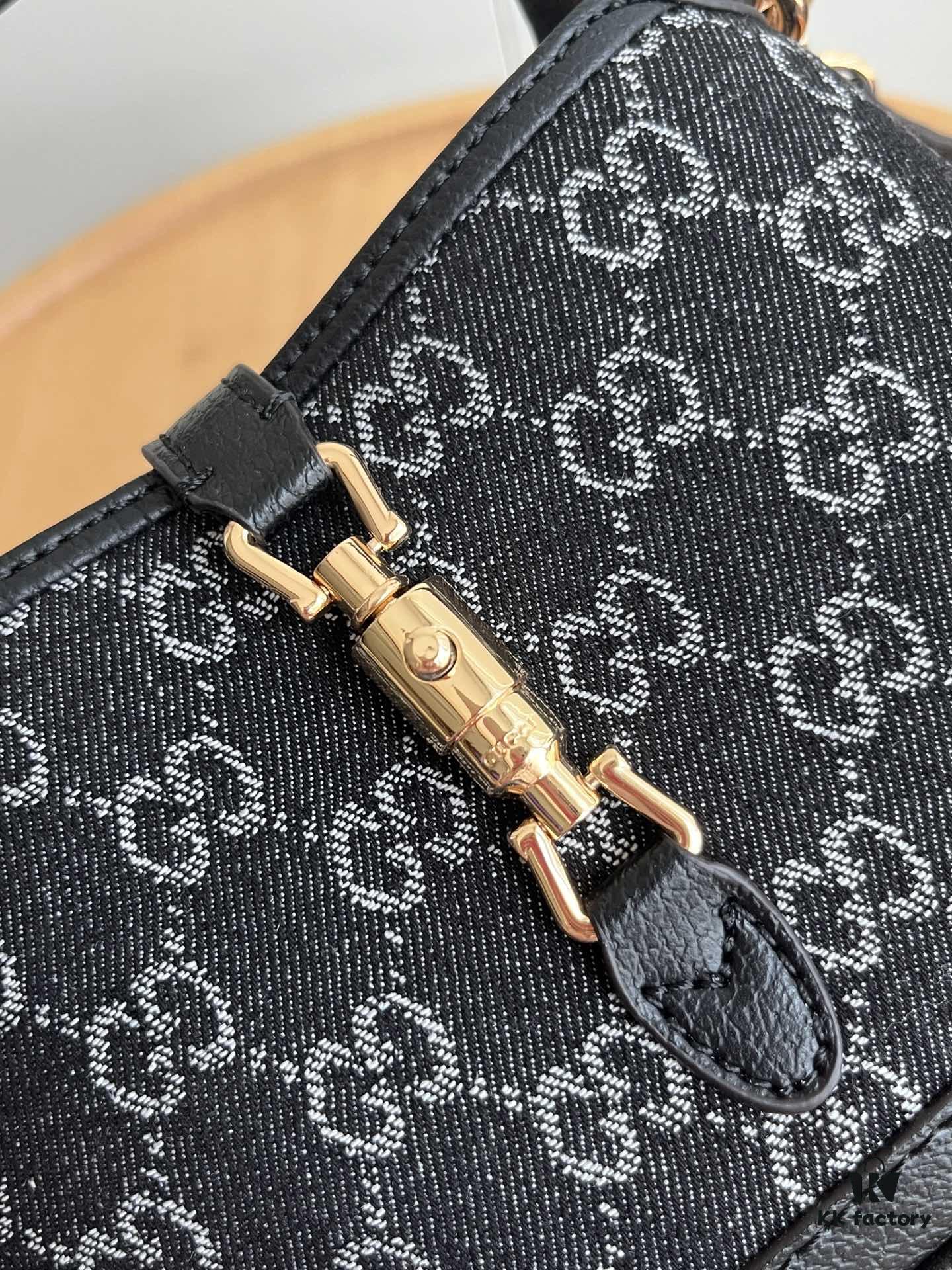 69308dc16e68136f4d9a939d Authentic Shot # (Double Shoulder Strap) - Gucci Jackie 1961 Small Bag in Black and Ivory GG Denim Jacquard