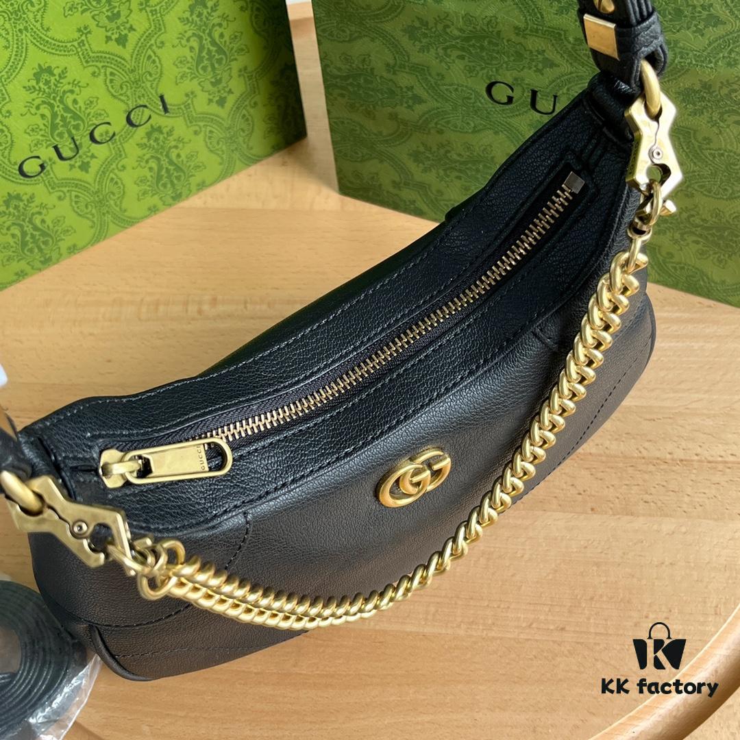 69308de46e68136f4d9a93df Gucci New Hobo Crescent Bag in Black, Model No. 731817, Size 25×19×7cm