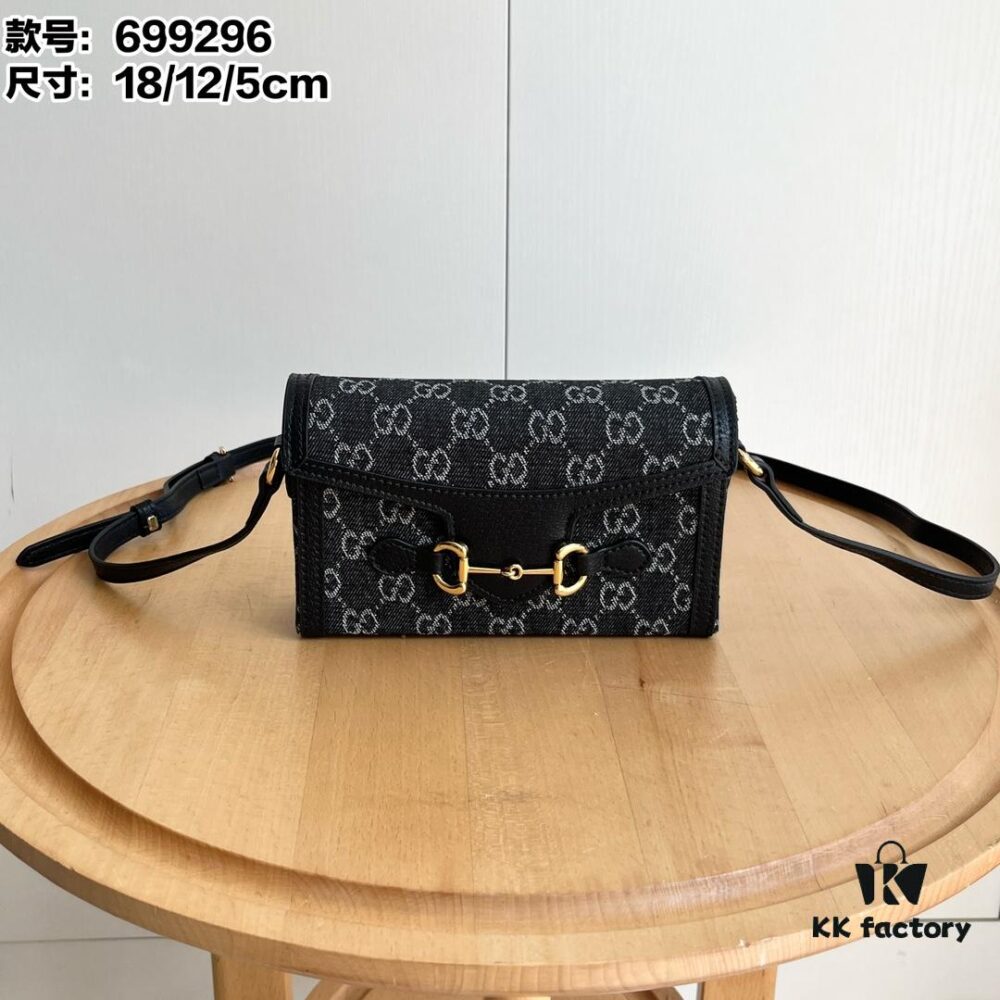 69308e226e68136f4d9a945d Gucci 1955 Horsebit Mini Crossbody Bag - Model: 699296 Black Denim