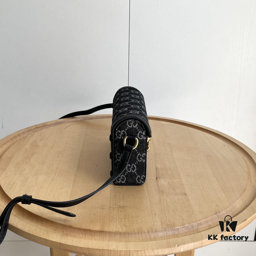 69308e226e68136f4d9a945e Gucci 1955 Horsebit Mini Crossbody Bag - Model: 699296 Black Denim