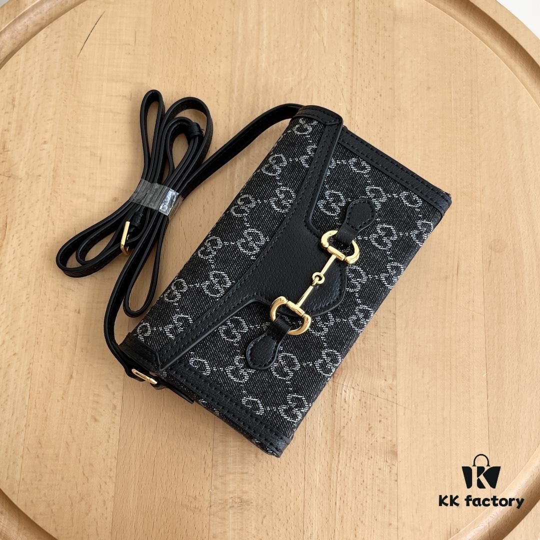 69308e236e68136f4d9a9461 Gucci 1955 Horsebit Mini Crossbody Bag - Model: 699296 Black Denim