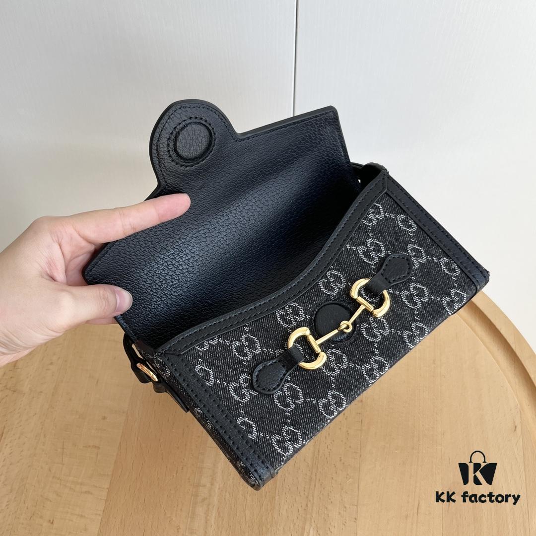69308e246e68136f4d9a9462 Gucci 1955 Horsebit Mini Crossbody Bag - Model: 699296 Black Denim