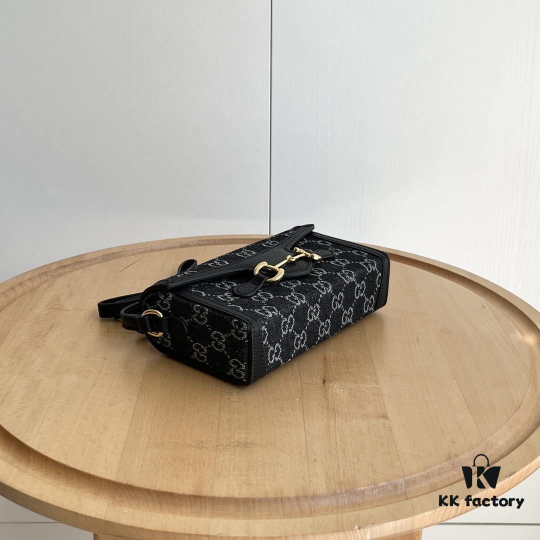 69308e256e68136f4d9a9463 Gucci 1955 Horsebit Mini Crossbody Bag - Model: 699296 Black Denim