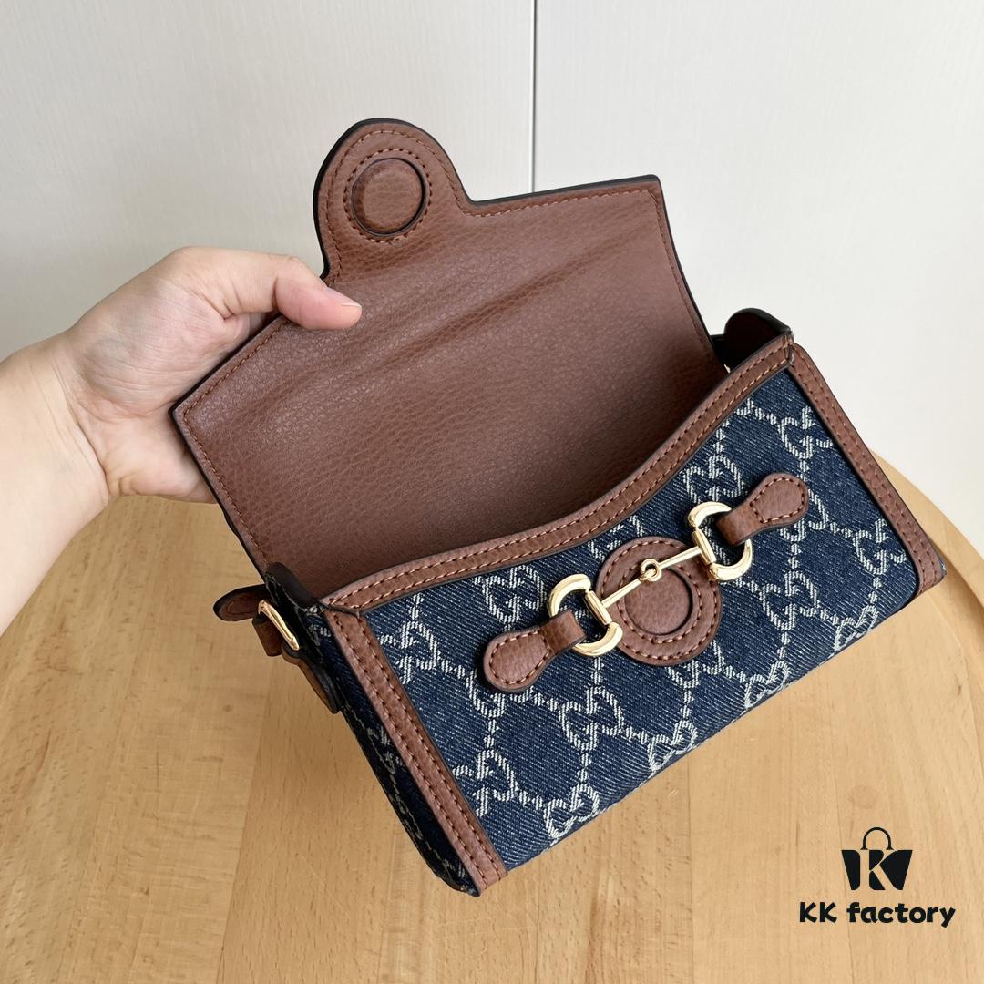 Gucci 1955 Horsebit Mini Crossbody Bag in Blue Denim - Model: 699296