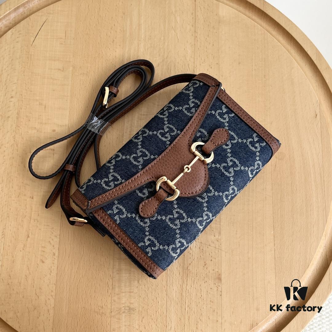 Gucci 1955 Horsebit Mini Crossbody Bag in Blue Denim - Model: 699296