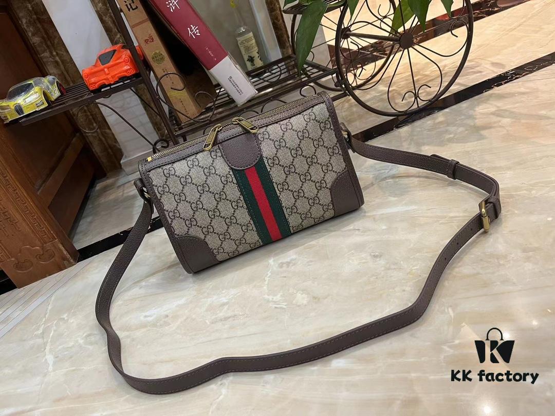 69308e3f6e68136f4d9a9497 Ophidia Collection Mini Crossbody Bag in Beige and Ebony GG Canvas with Brown Leather Trims