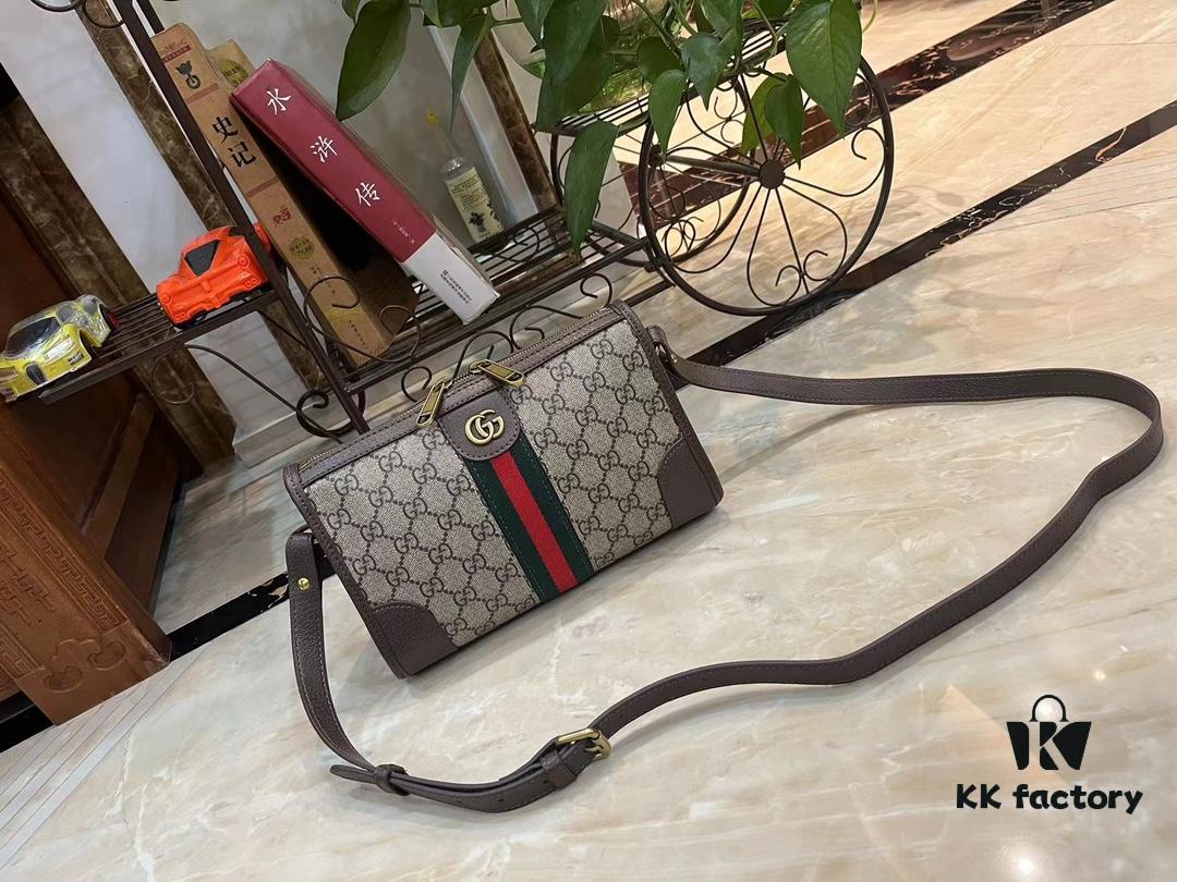 69308e3f6e68136f4d9a9499 Ophidia Collection Mini Crossbody Bag in Beige and Ebony GG Canvas with Brown Leather Trims
