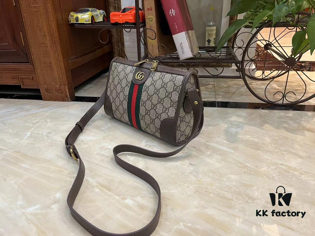 69308e3f6e68136f4d9a949a Ophidia Collection Mini Crossbody Bag in Beige and Ebony GG Canvas with Brown Leather Trims