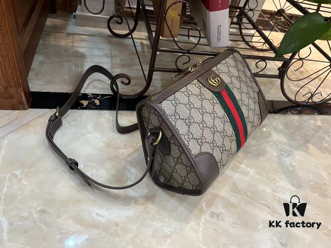 69308e416e68136f4d9a949b Ophidia Collection Mini Crossbody Bag in Beige and Ebony GG Canvas with Brown Leather Trims