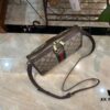 69308e416e68136f4d9a949c Ophidia Collection Mini Crossbody Bag in Beige and Ebony GG Canvas with Brown Leather Trims