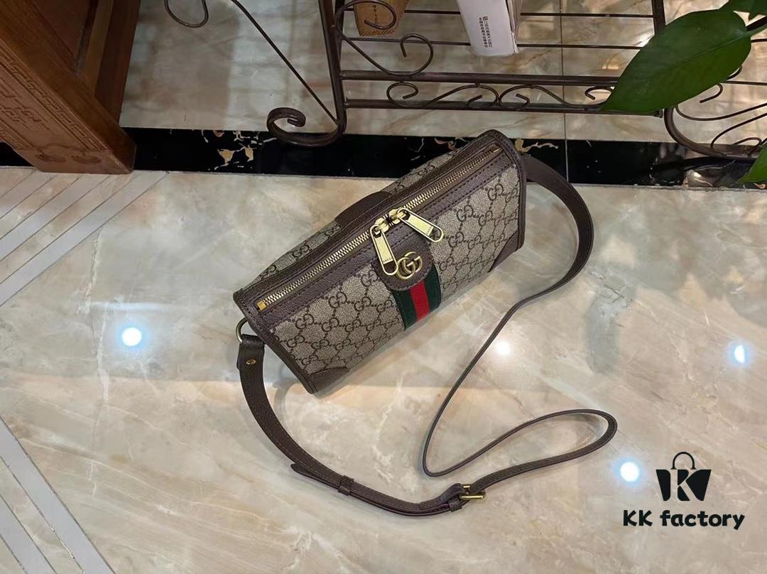 69308e416e68136f4d9a949c Ophidia Collection Mini Crossbody Bag in Beige and Ebony GG Canvas with Brown Leather Trims