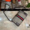 69308e426e68136f4d9a949e Ophidia Collection Mini Crossbody Bag in Beige and Ebony GG Canvas with Brown Leather Trims