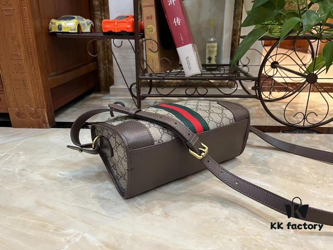 69308e426e68136f4d9a949f Ophidia Collection Mini Crossbody Bag in Beige and Ebony GG Canvas with Brown Leather Trims