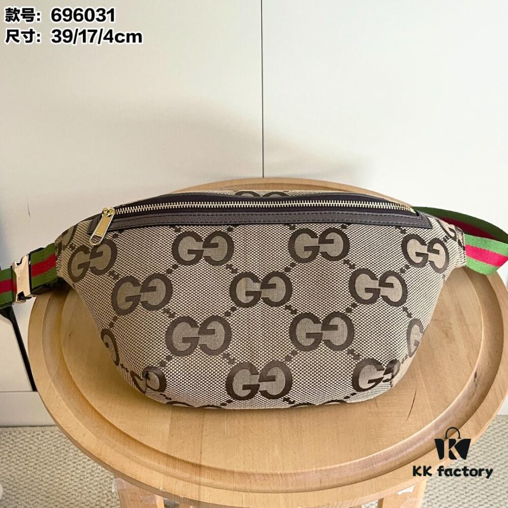 69308e746e68136f4d9a9502 Gucci Super Double G Jumbo Series Waist Bag, Model No. 696031 Coffee Fabric Upgraded Version, Original Order Fabric with Red-Green Webbing
