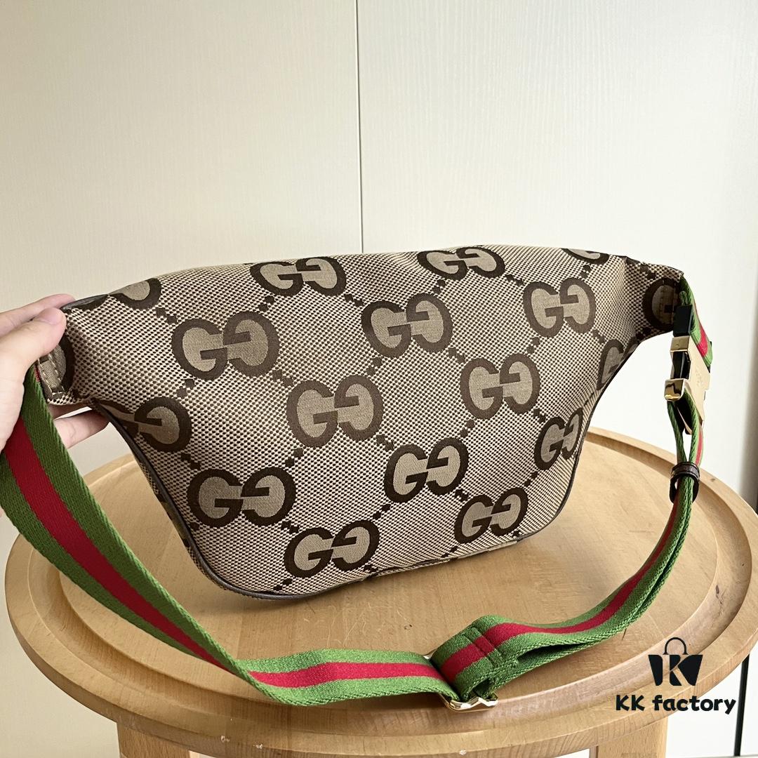 69308e756e68136f4d9a9504 Gucci Super Double G Jumbo Series Waist Bag, Model No. 696031 Coffee Fabric Upgraded Version, Original Order Fabric with Red-Green Webbing