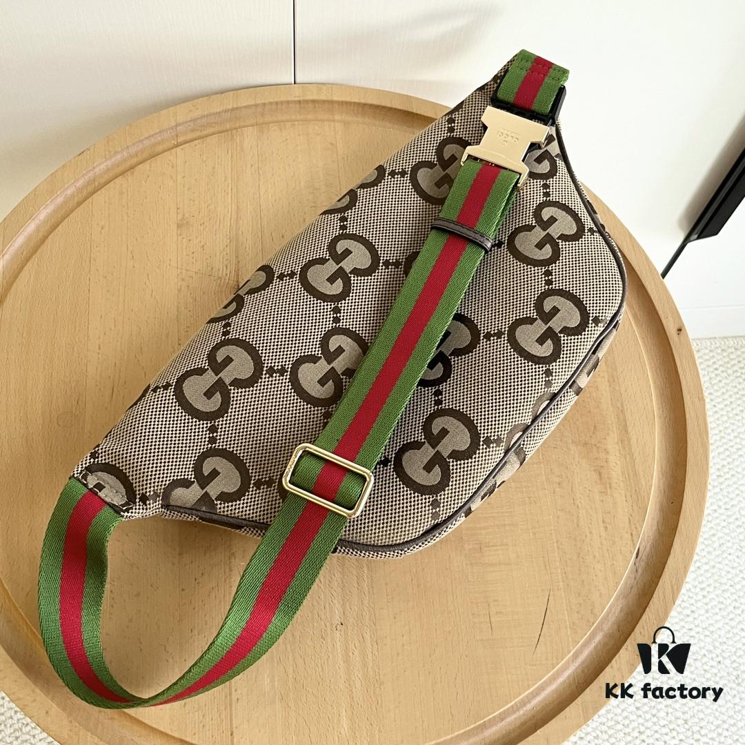 69308e776e68136f4d9a9506 Gucci Super Double G Jumbo Series Waist Bag, Model No. 696031 Coffee Fabric Upgraded Version, Original Order Fabric with Red-Green Webbing