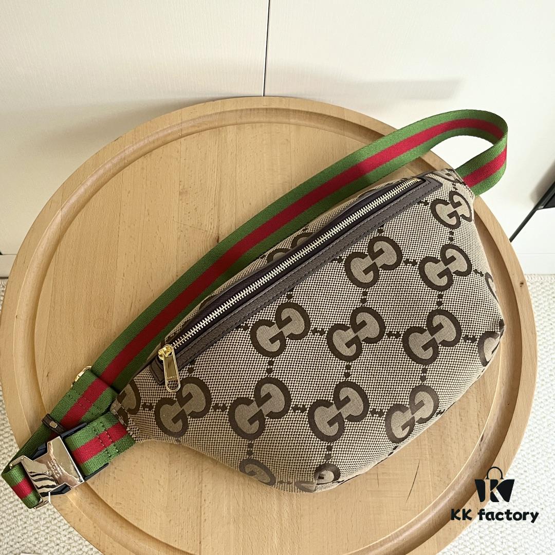 69308e776e68136f4d9a9507 Gucci Super Double G Jumbo Series Waist Bag, Model No. 696031 Coffee Fabric Upgraded Version, Original Order Fabric with Red-Green Webbing