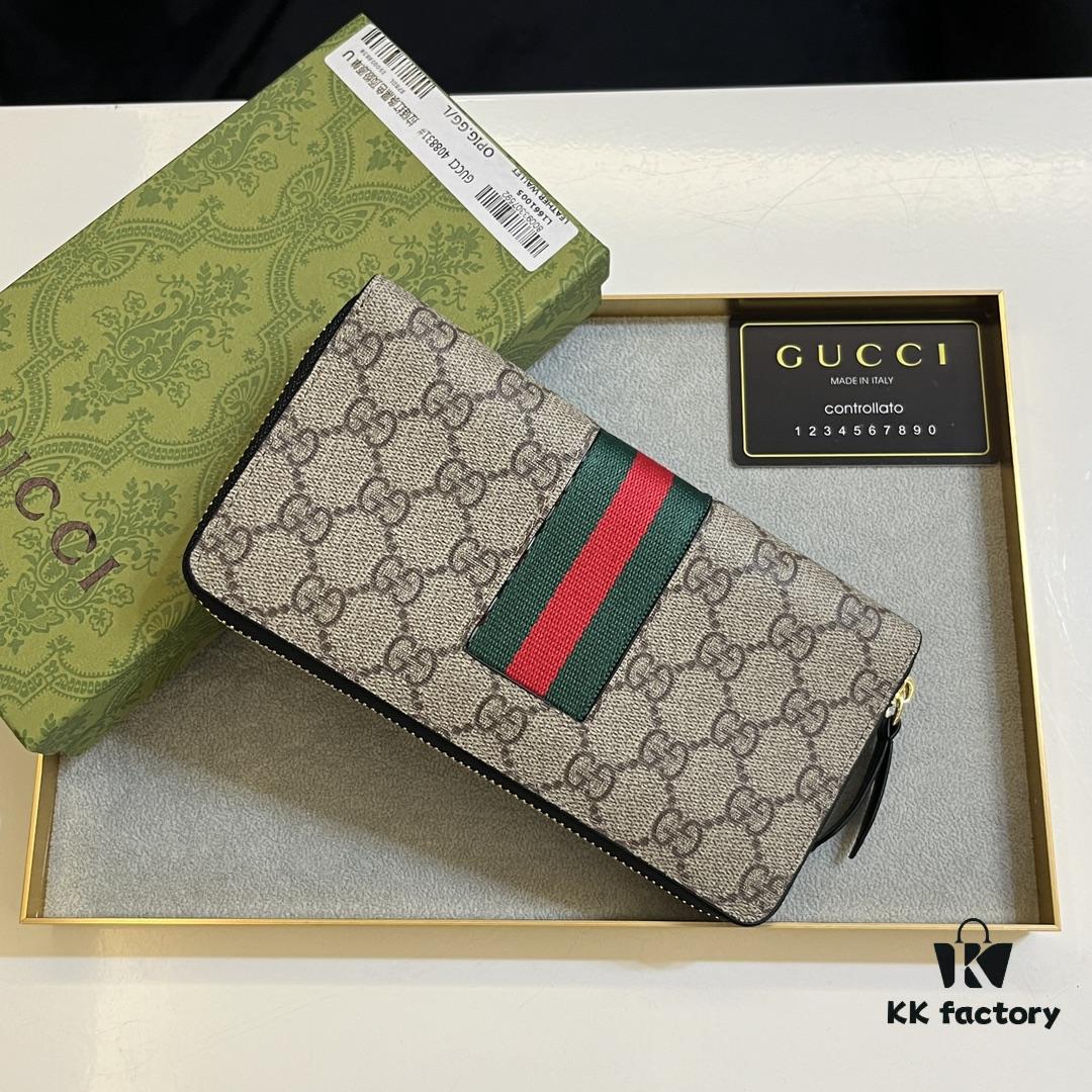 69308e8f6e68136f4d9a9534 Gucci GG Supreme Canvas Full-Zip Wallet with Web Stripe