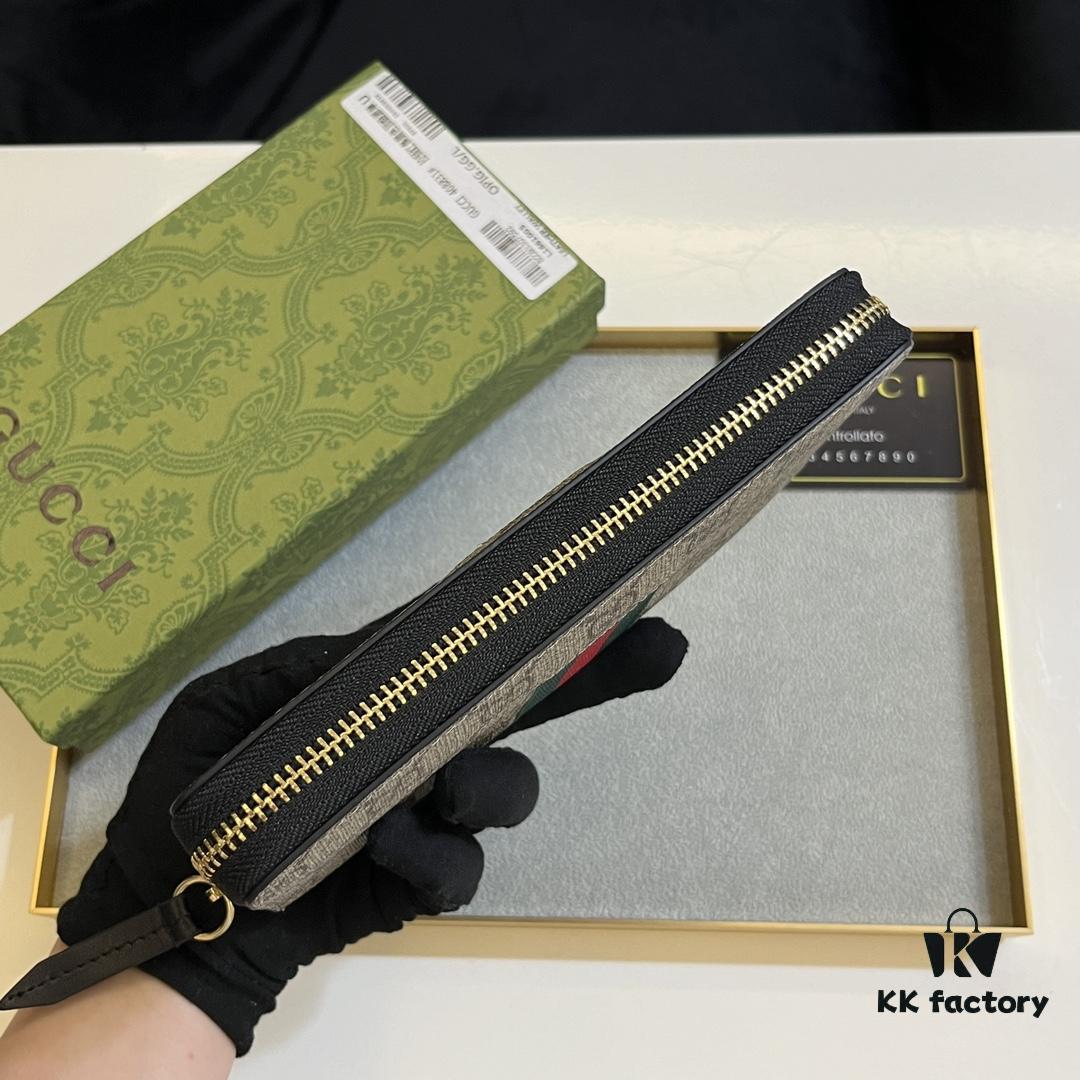 69308e906e68136f4d9a9535 Gucci GG Supreme Canvas Full-Zip Wallet with Web Stripe