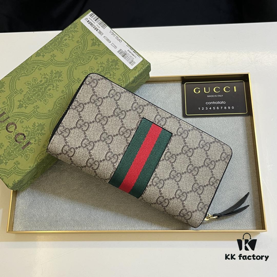 69308e906e68136f4d9a9536 Gucci GG Supreme Canvas Full-Zip Wallet with Web Stripe