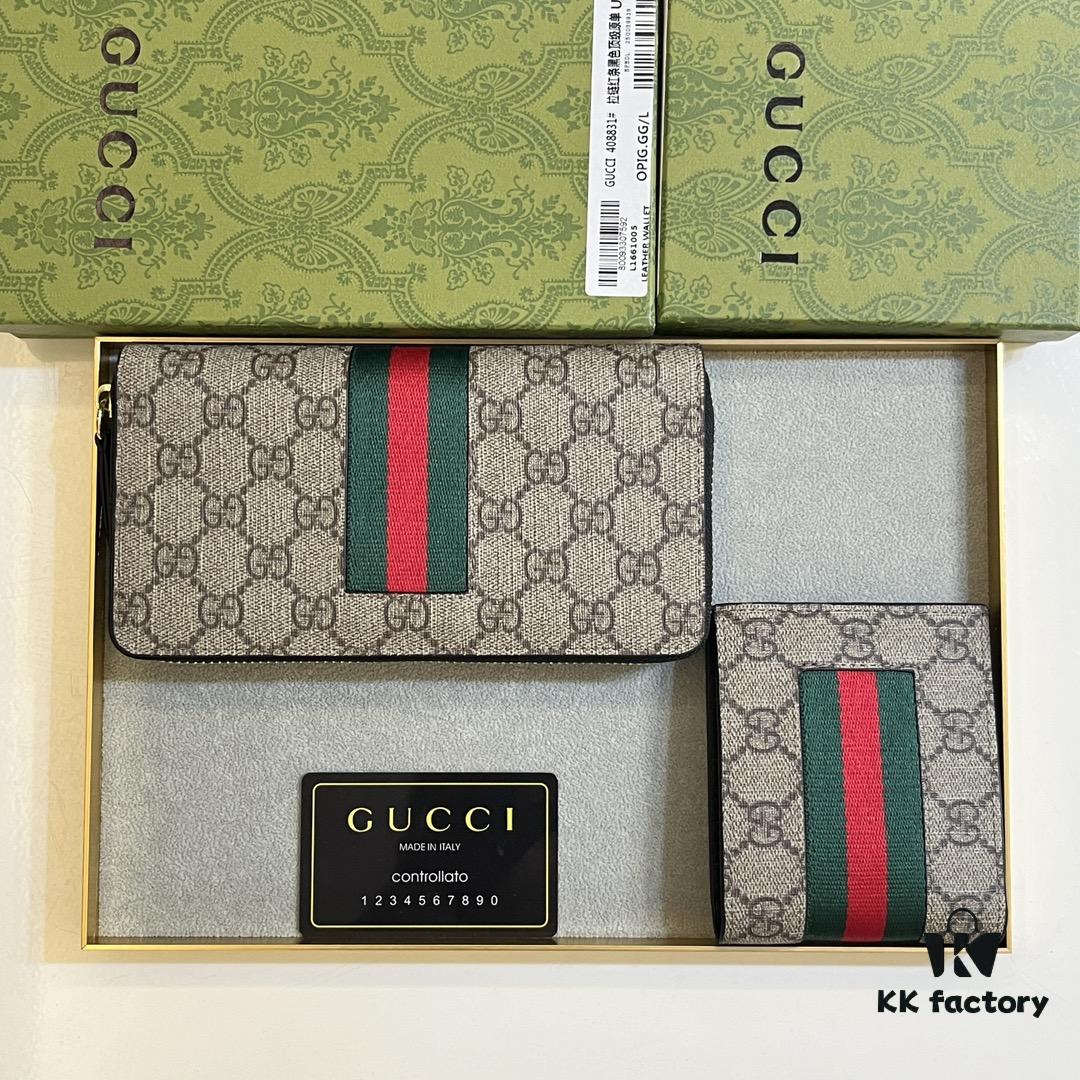 69308e936e68136f4d9a953c Gucci GG Supreme Canvas Full-Zip Wallet with Web Stripe