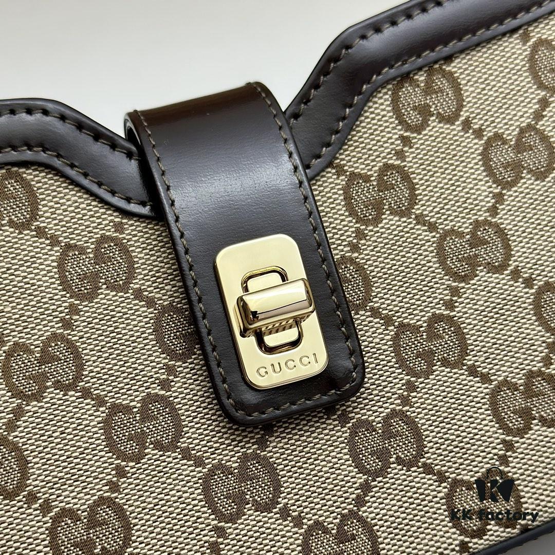 GUCCI New Arrival Cabinet Quality, Top Original Single Item, Actual Photos. Model No. 786015 Brown, Size 12×24×5 cm, In Stock for Immediate Shipment