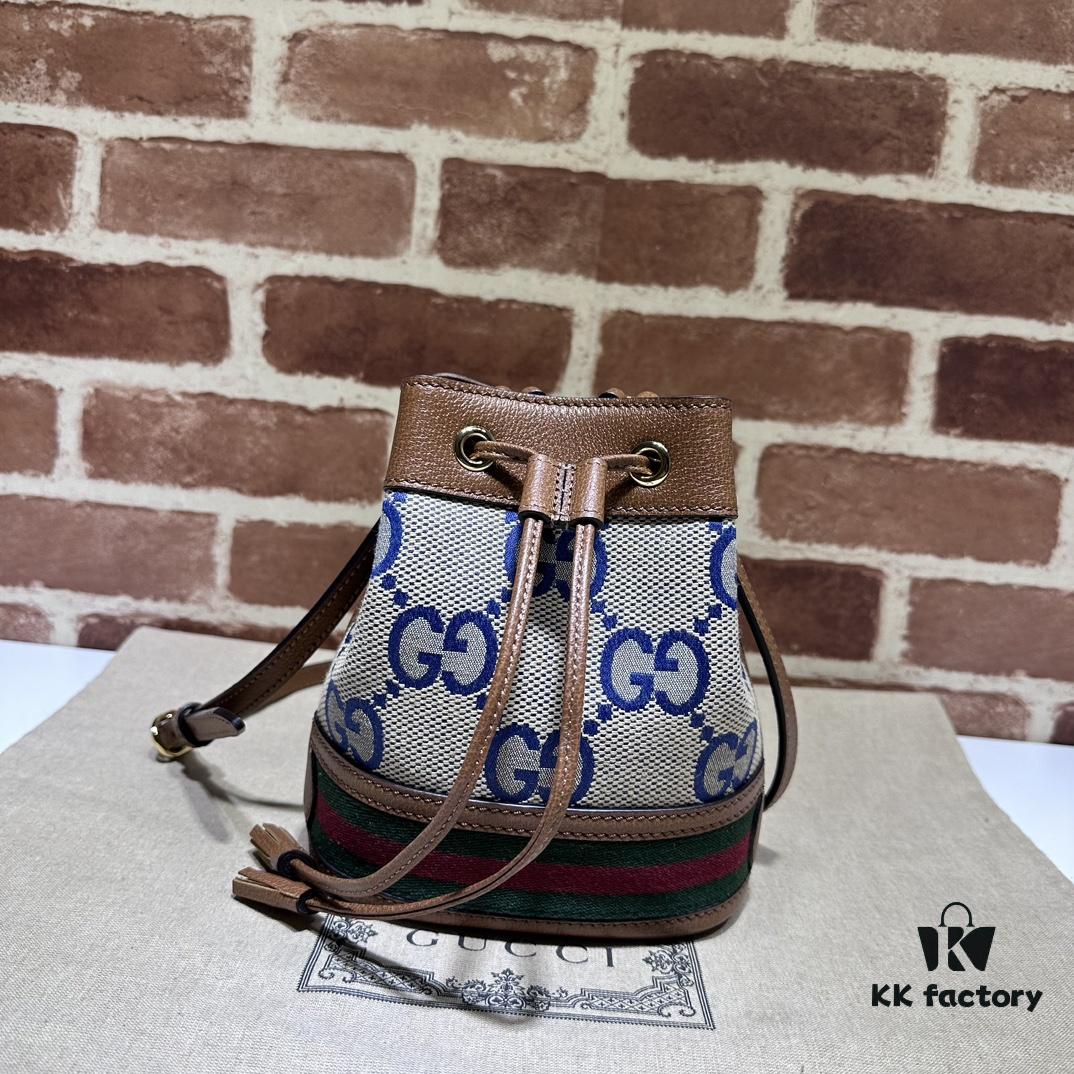 GUCCI New Arrival Cabinet Quality, Top Original Single Item, Real Photo, Model Number 550620 Blue Cloth Brown Leather, Size W15xH18xD9.5cm, In Stock