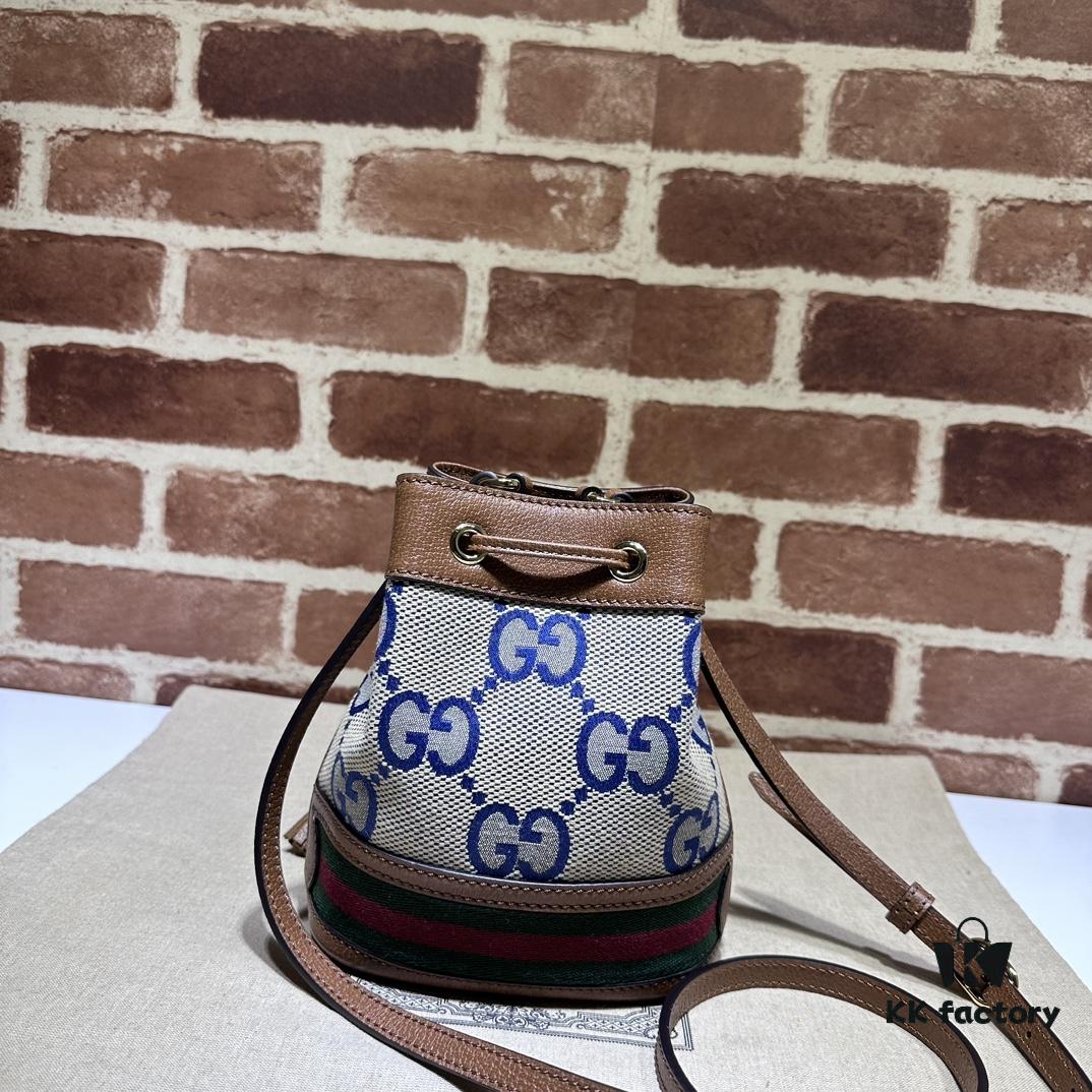 GUCCI New Arrival Cabinet Quality, Top Original Single Item, Real Photo, Model Number 550620 Blue Cloth Brown Leather, Size W15xH18xD9.5cm, In Stock