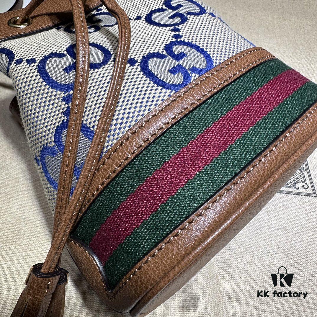 GUCCI New Arrival Cabinet Quality, Top Original Single Item, Real Photo, Model Number 550620 Blue Cloth Brown Leather, Size W15xH18xD9.5cm, In Stock