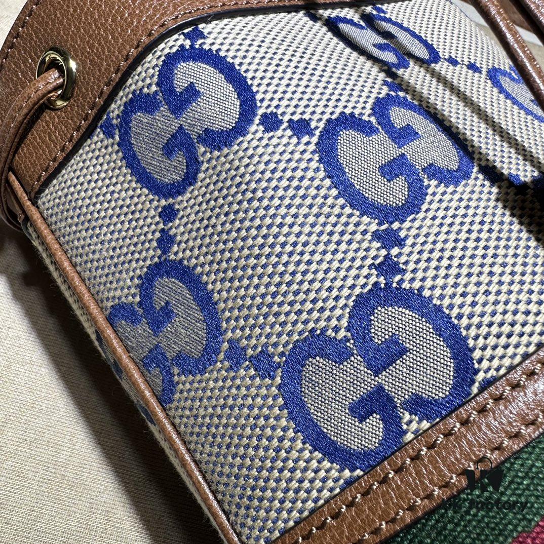 GUCCI New Arrival Cabinet Quality, Top Original Single Item, Real Photo, Model Number 550620 Blue Cloth Brown Leather, Size W15xH18xD9.5cm, In Stock