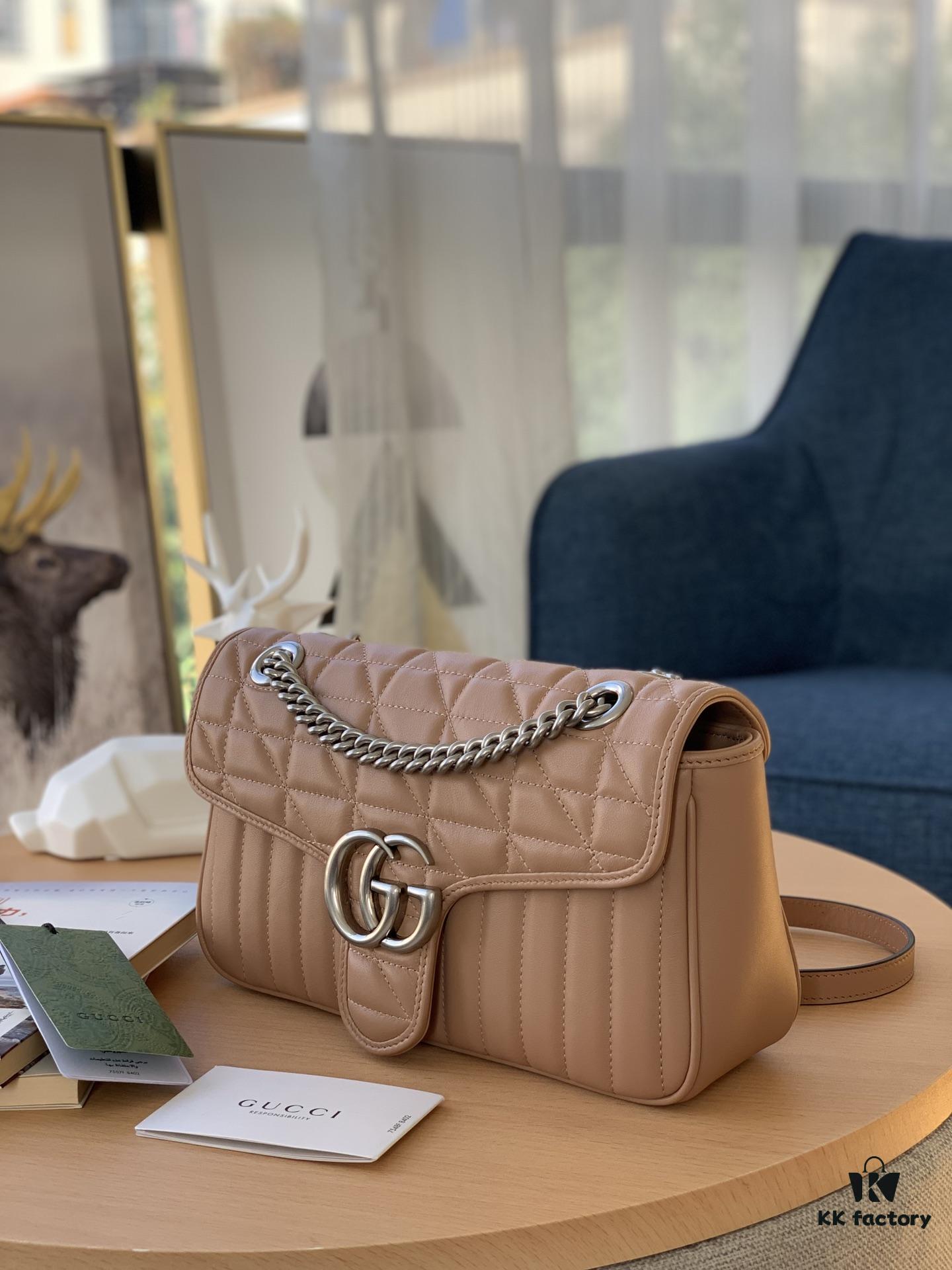 GUCCI New Arrival Cabinet Quality, Top Original Single Item, Real Photo, Model No. 443497 Rose Beige Checkered, Size: W26 x H15.5 x D6cm, In Stock