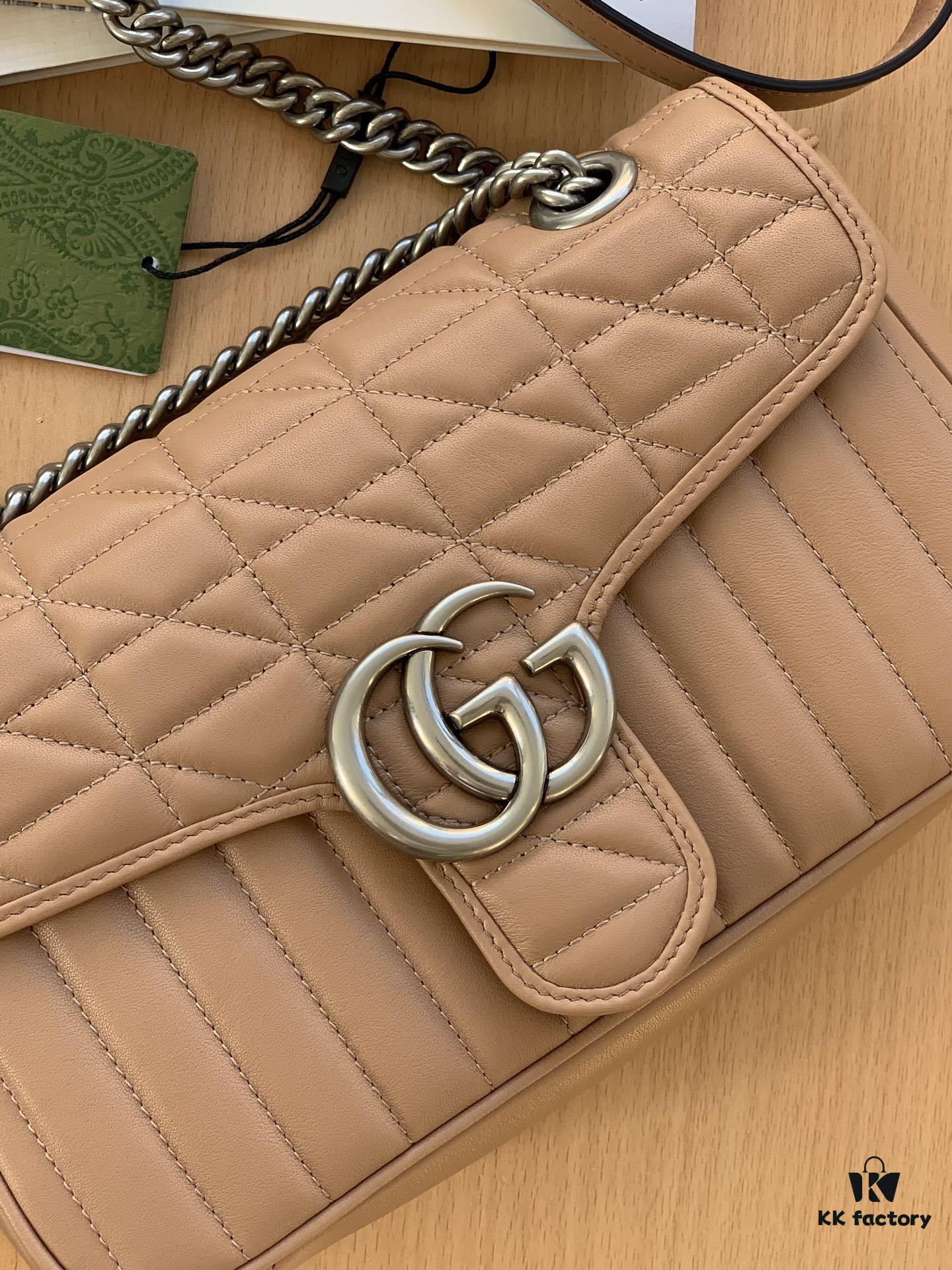 GUCCI New Arrival Cabinet Quality, Top Original Single Item, Real Photo, Model No. 443497 Rose Beige Checkered, Size: W26 x H15.5 x D6cm, In Stock