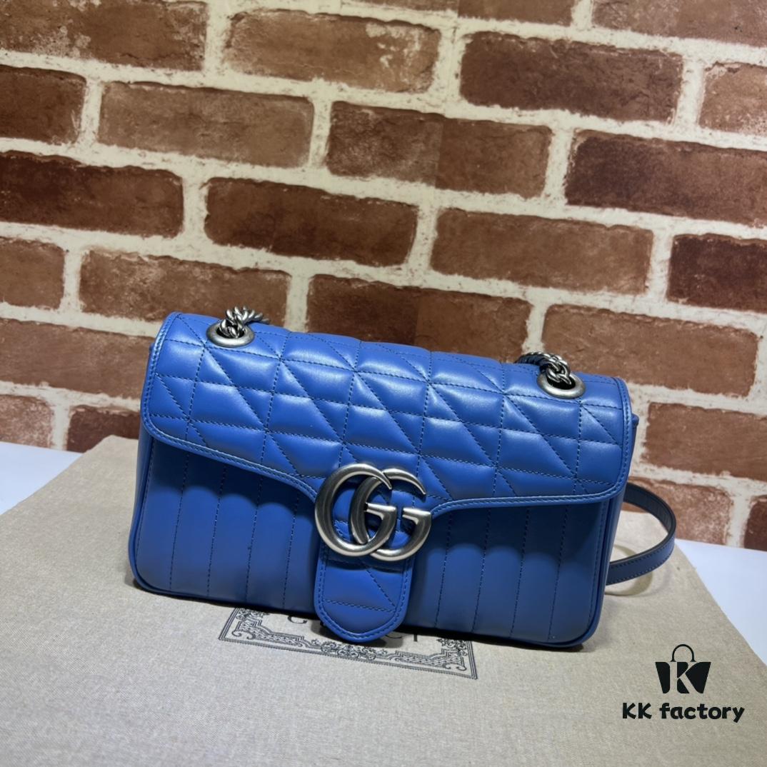 693091946e68136f4d9a9b5b GUCCI New Arrival High-Quality Authentic Stock, Item No. 443497 Blue Leather Check Pattern, Size: W26 x H15.5 x D6cm
