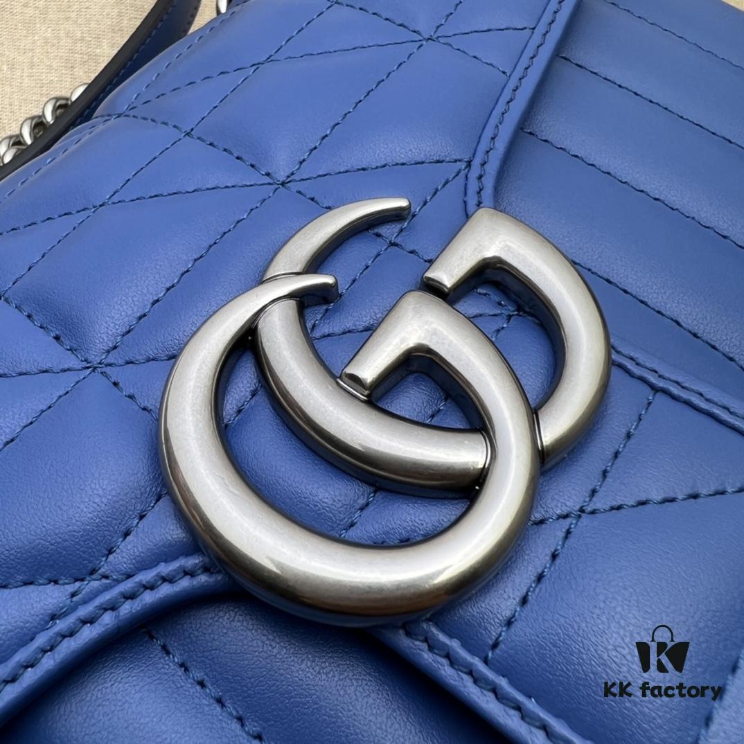 693091986e68136f4d9a9b60 GUCCI New Arrival High-Quality Authentic Stock, Item No. 443497 Blue Leather Check Pattern, Size: W26 x H15.5 x D6cm