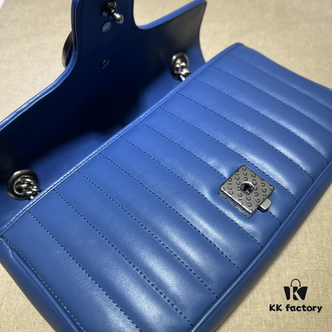693091986e68136f4d9a9b61 GUCCI New Arrival High-Quality Authentic Stock, Item No. 443497 Blue Leather Check Pattern, Size: W26 x H15.5 x D6cm