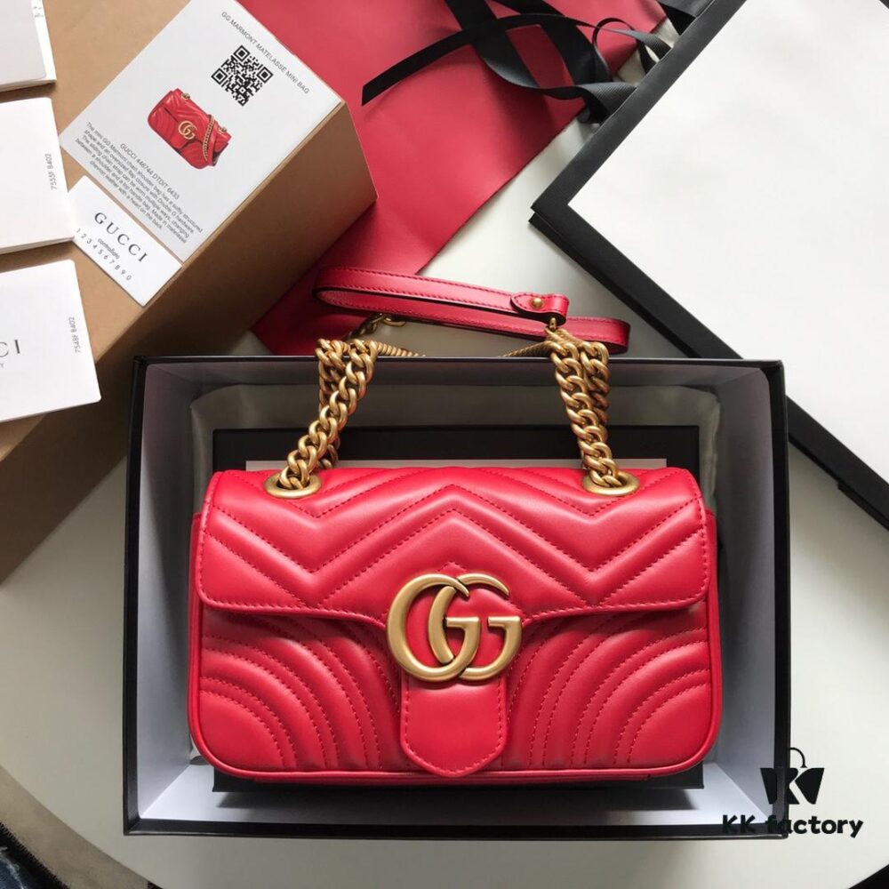 693091e26e68136f4d9a9be6 Original Factory Leather 😊 GUCCI Italian Original Leather, Boutique Quality, Actual Photos. Model 446744 Bright Red, Size: 22*13*6cm, In Stock
