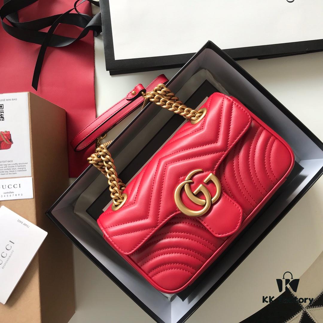 693091e46e68136f4d9a9bea Original Factory Leather 😊 GUCCI Italian Original Leather, Boutique Quality, Actual Photos. Model 446744 Bright Red, Size: 22*13*6cm, In Stock