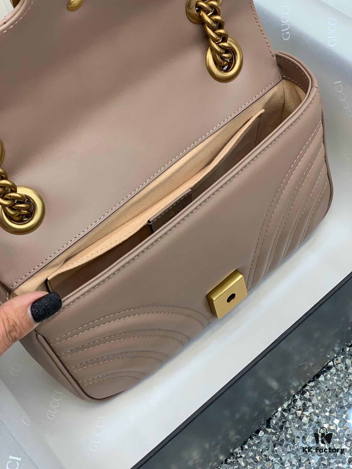 693091ec6e68136f4d9a9bf7 Original Factory Leather 😊 GUCCI Italian Original Leather, Counter Quality, Actual Photos, Model 446744 Milk Tea Color, Size: 22*13*6cm, In Stock