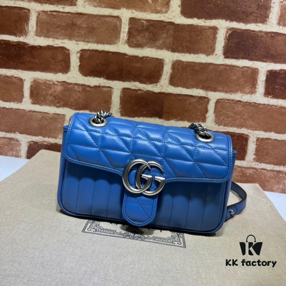 693092046e68136f4d9a9c1e GUCCI New Arrival Cabinet Quality, Top Original Single Item, Real Photo, Model No. 446744 Blue Leather Checkered Pattern, Size W23xH14xD6cm, In Stock