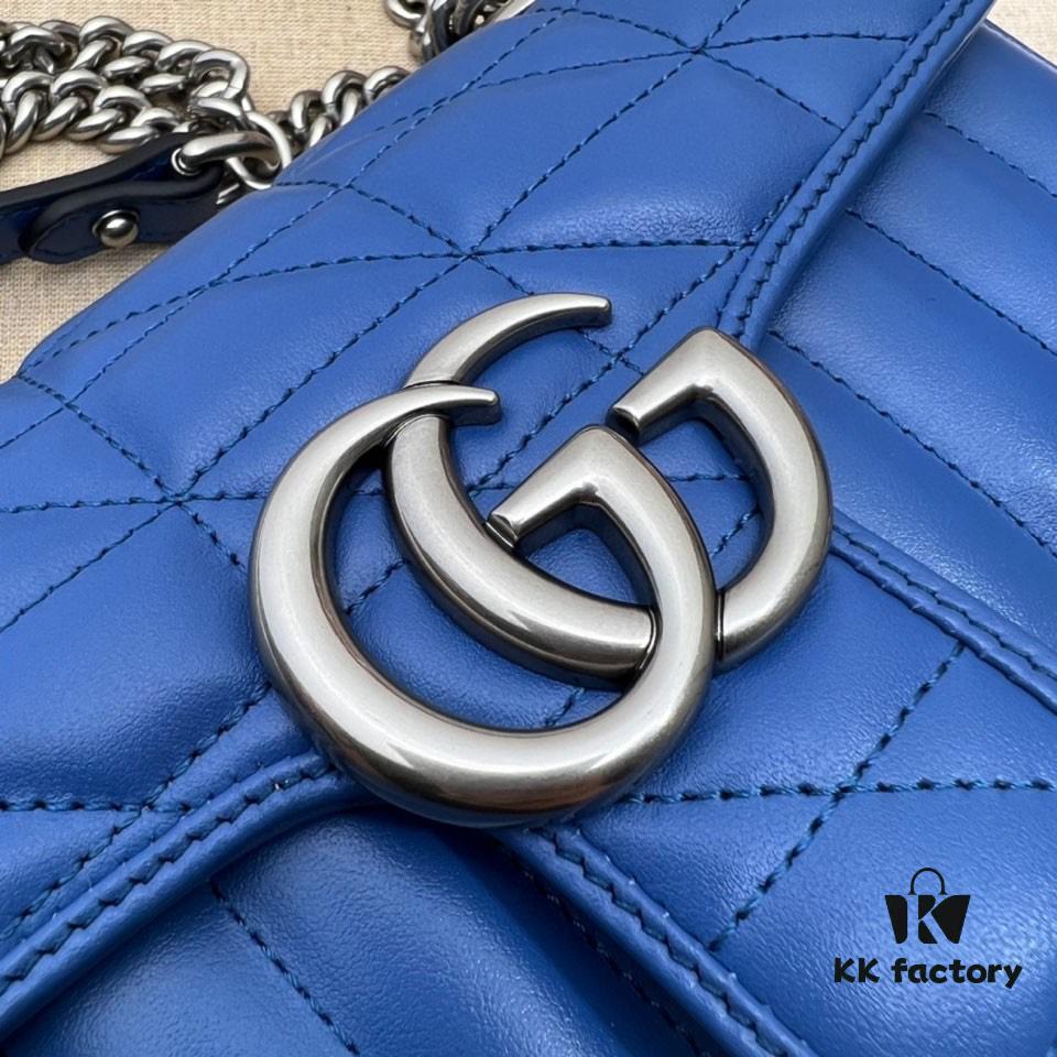 693092076e68136f4d9a9c27 GUCCI New Arrival Cabinet Quality, Top Original Single Item, Real Photo, Model No. 446744 Blue Leather Checkered Pattern, Size W23xH14xD6cm, In Stock