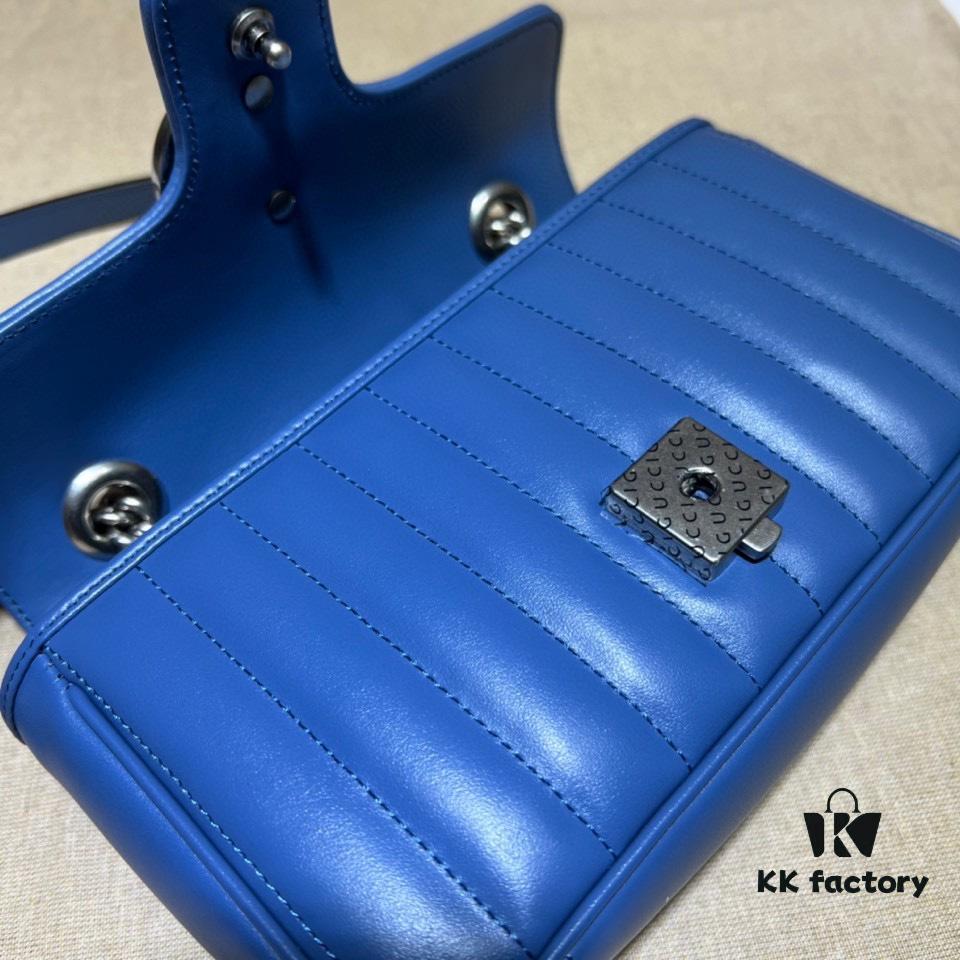 693092096e68136f4d9a9c28 GUCCI New Arrival Cabinet Quality, Top Original Single Item, Real Photo, Model No. 446744 Blue Leather Checkered Pattern, Size W23xH14xD6cm, In Stock