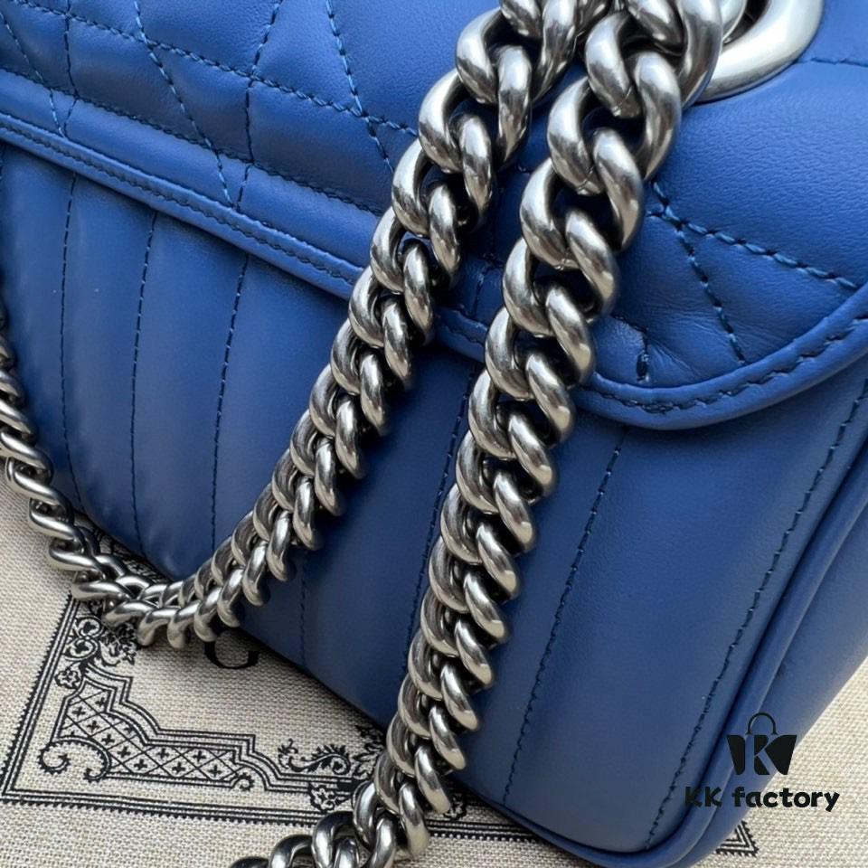 693092096e68136f4d9a9c29 GUCCI New Arrival Cabinet Quality, Top Original Single Item, Real Photo, Model No. 446744 Blue Leather Checkered Pattern, Size W23xH14xD6cm, In Stock