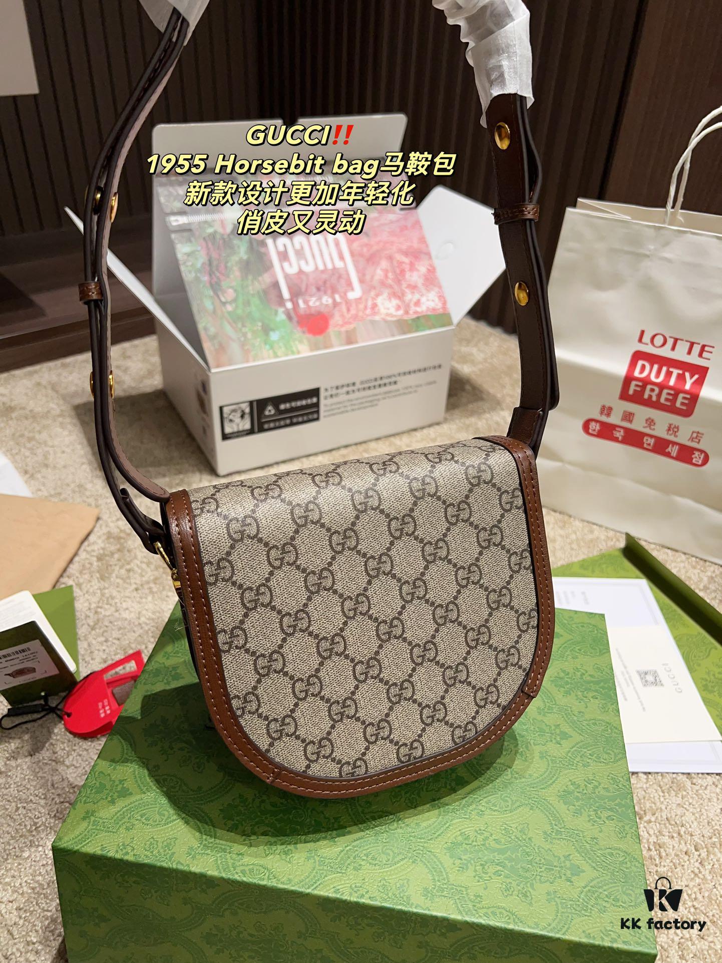 693092616e68136f4d9a9cc3 Authentic GUCCI 1955 Horsebit Bag, Saddle Bag with Full Packaging, Size 19.14