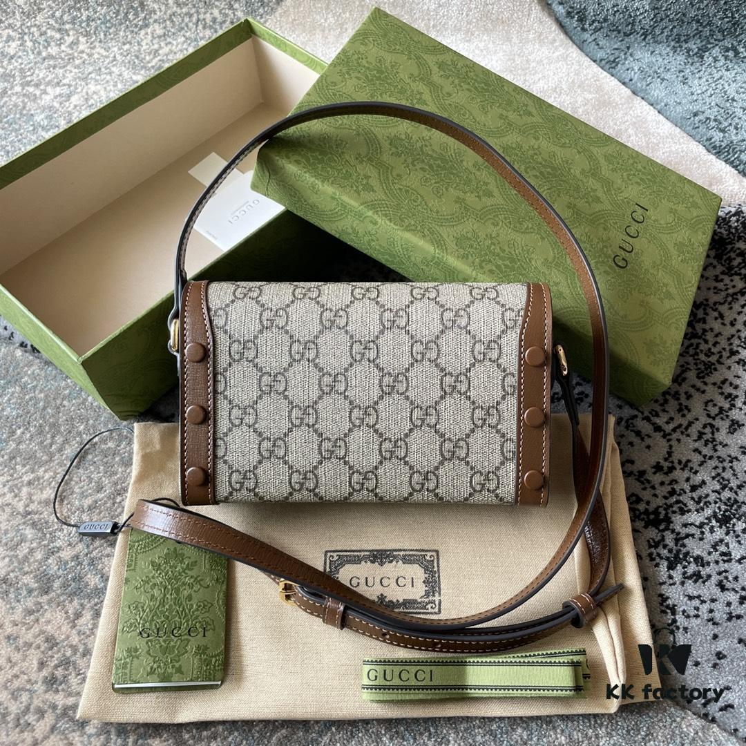 6930926b6e68136f4d9a9cd0 Gucci 1955 Horsebit Mini Bag in Beige and Ebony GG Supreme Canvas