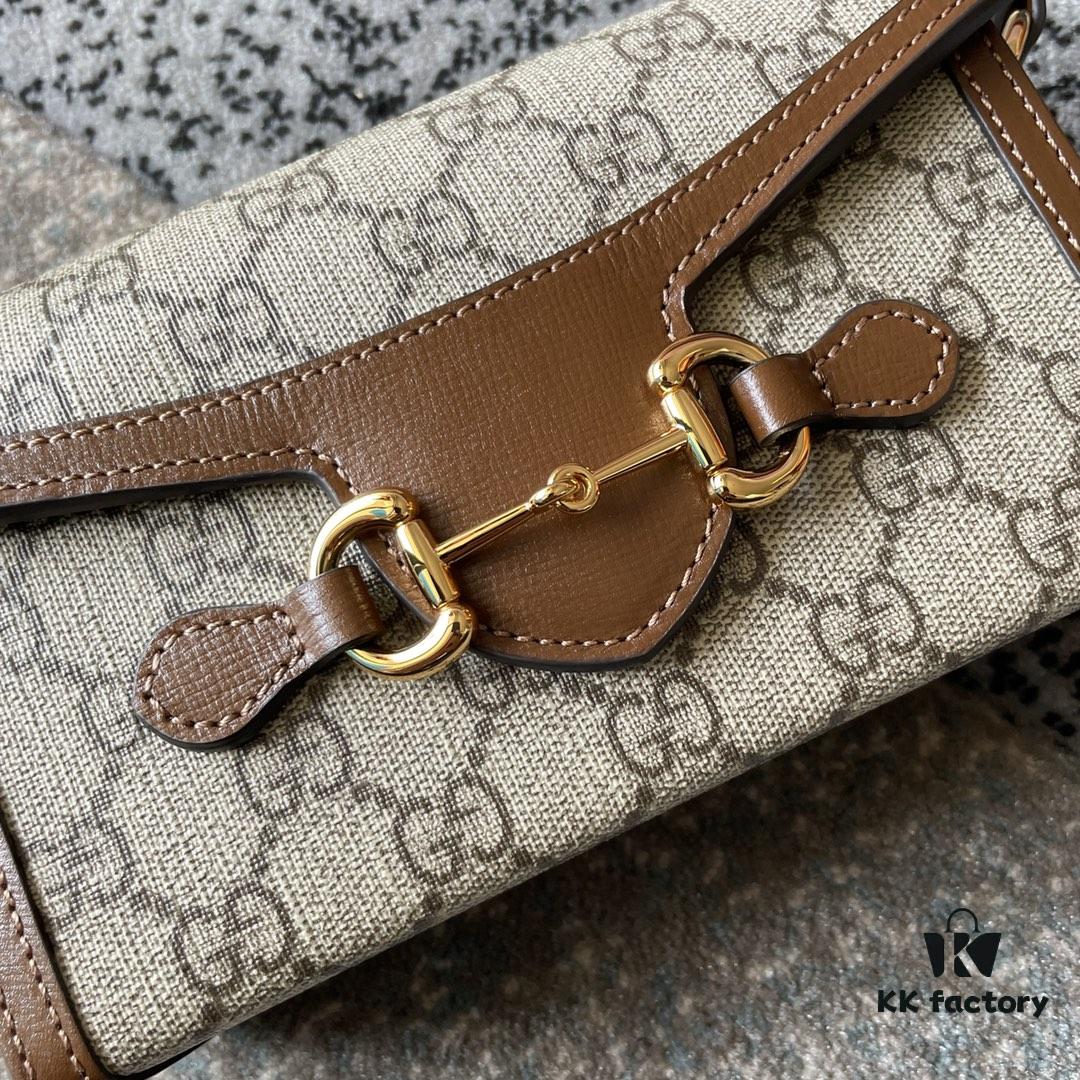 6930926b6e68136f4d9a9cd2 Gucci 1955 Horsebit Mini Bag in Beige and Ebony GG Supreme Canvas