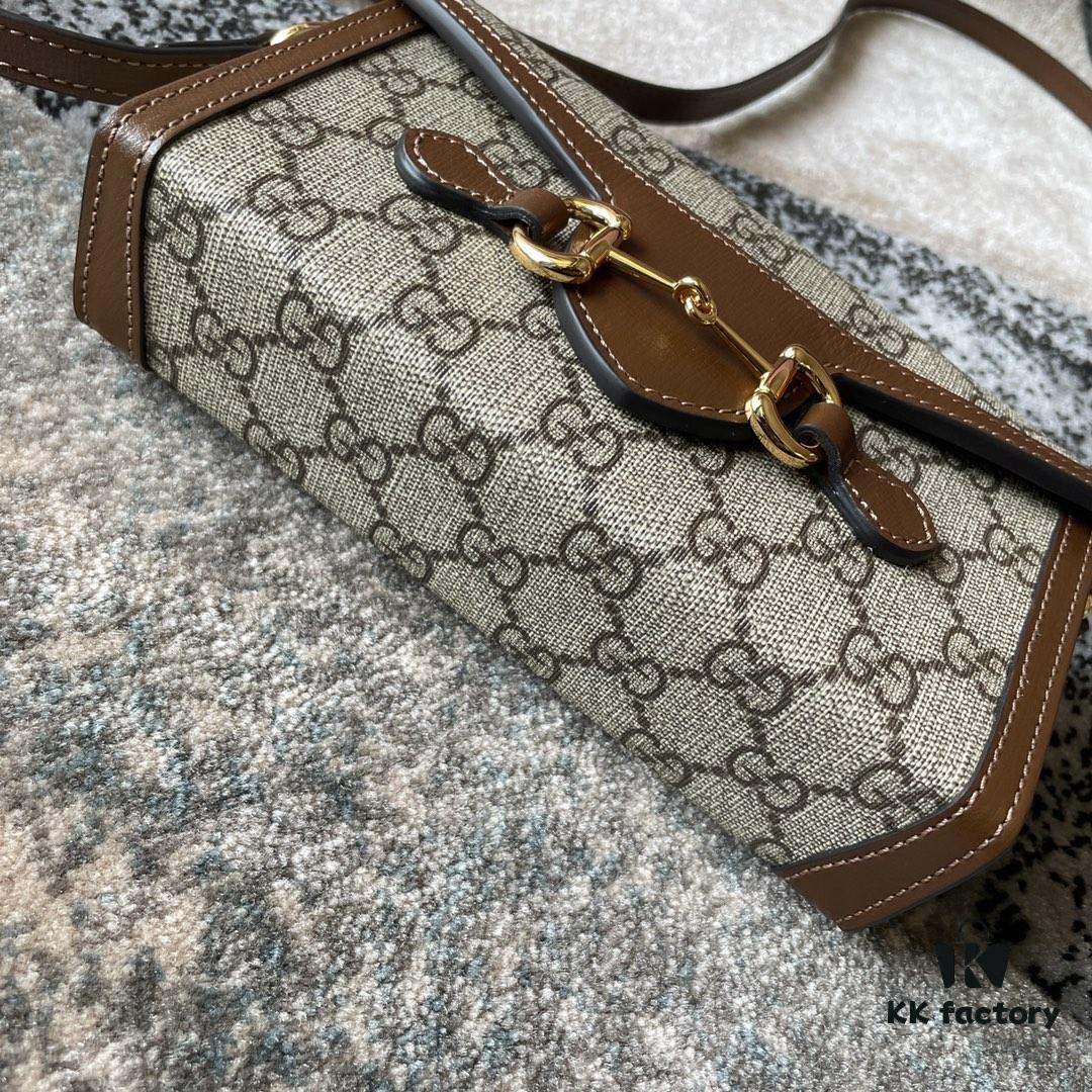 6930926d6e68136f4d9a9cd3 Gucci 1955 Horsebit Mini Bag in Beige and Ebony GG Supreme Canvas