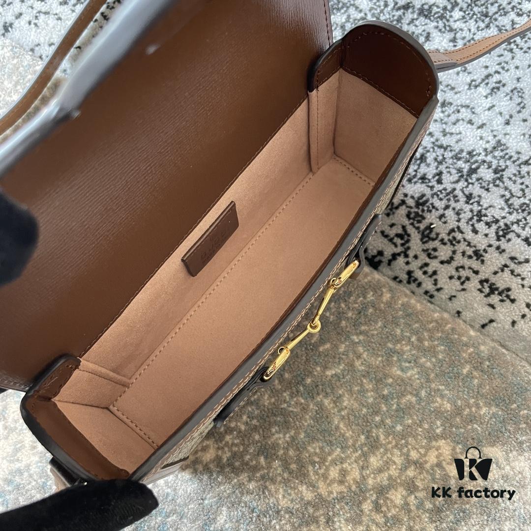 693092856e68136f4d9a9cf4 Gucci 1955 Horsebit Mini Bag in Beige and Ebony GG Supreme Canvas
